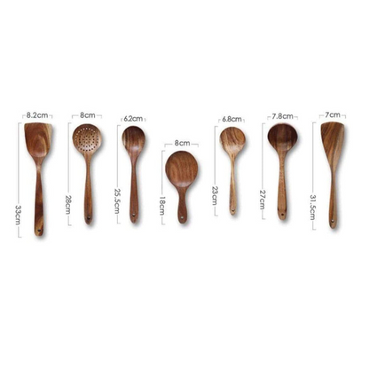 Zestaw drewnianych przyborów z drewna tekowego