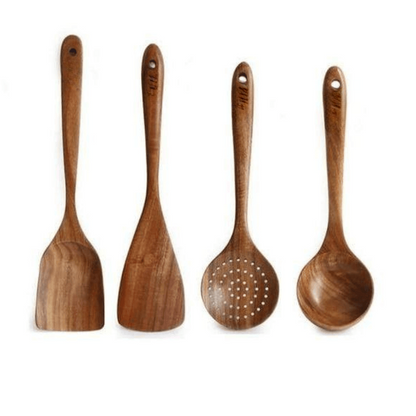 Zestaw drewnianych przyborów z drewna tekowego