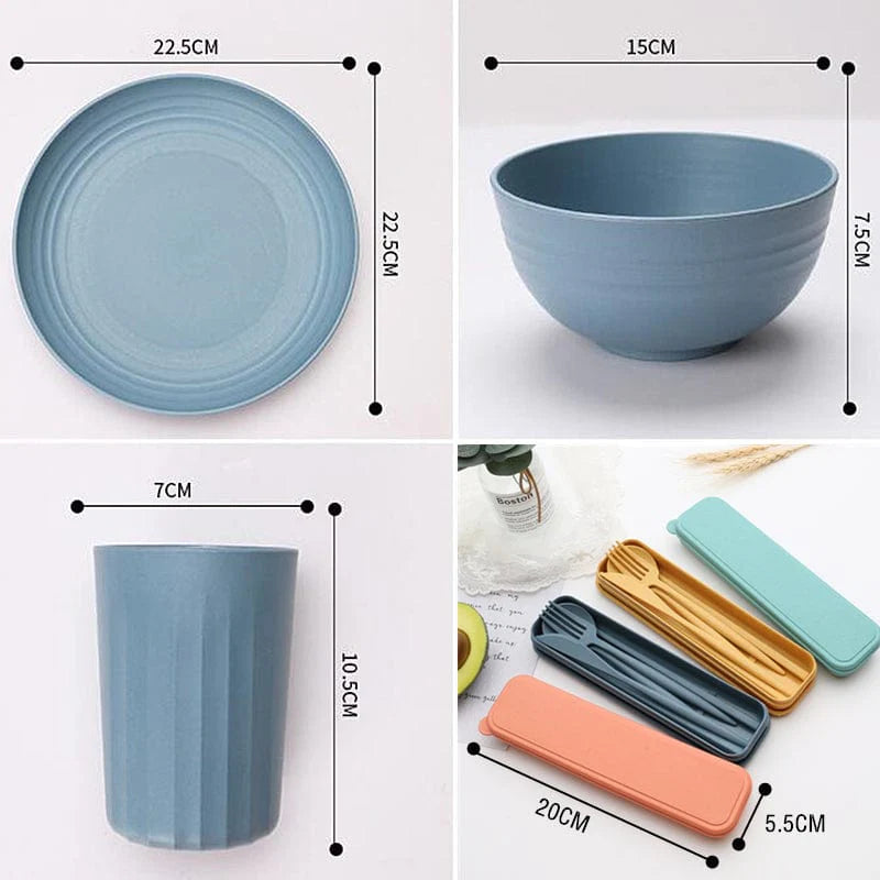 Zestaw naczyń z pszenicznej słomy – 32 elementy